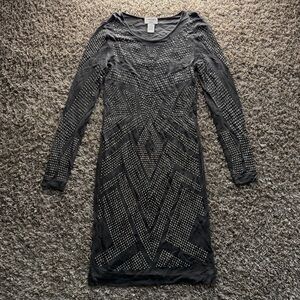Carmen Marc Valvo Gray Studded Long-sleeve Bodycon Midi Dress Size Small